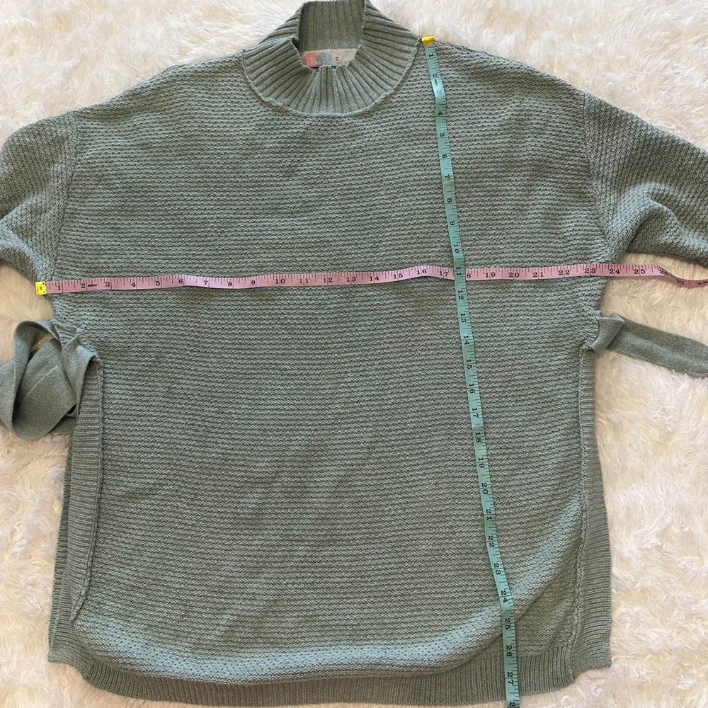 Free People FP Beach Blue Waffle Knit Sweater XS Oversized Tie Waist‎ Cozy - Picture 8 of 8